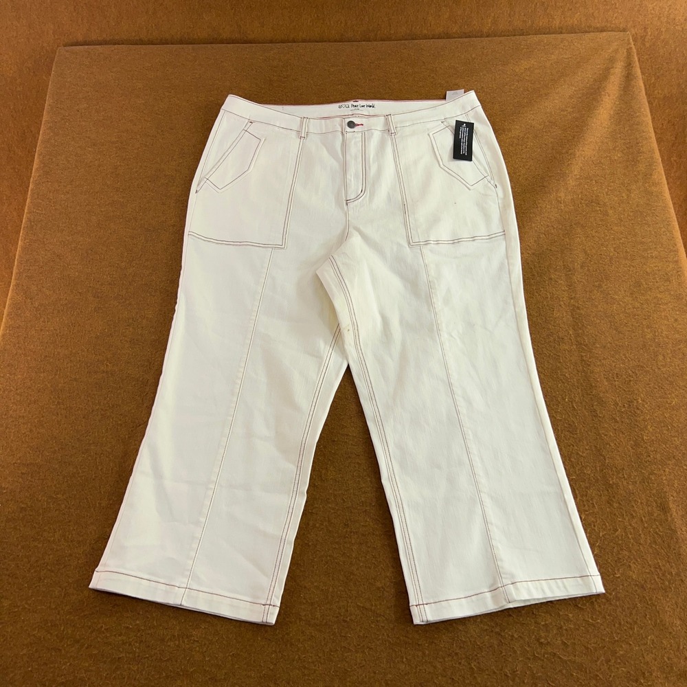 Peace Love World Women 20W White Contrast Stitch Utility Wide Leg Pant NWT *Flaw